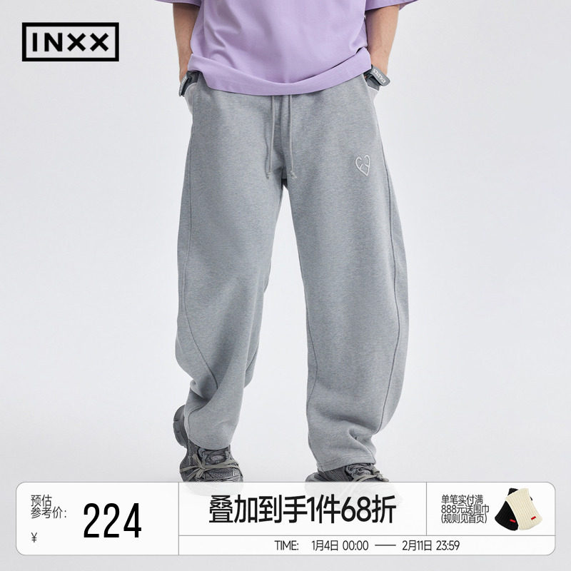 INXXAPYD 简约美式卫裤男宽松镰刀裤运动休闲直筒针织长裤女