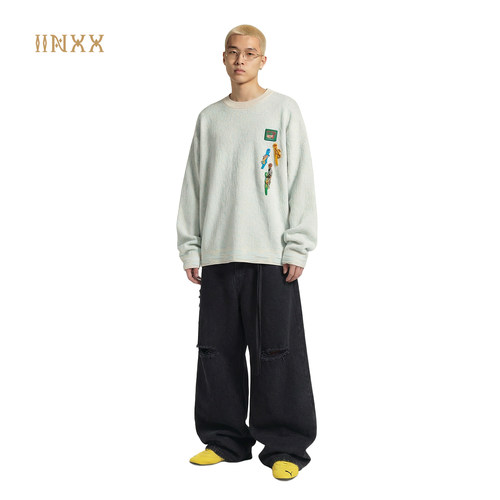 INXX做旧破洞磨烂宽松阔腿牛仔裤