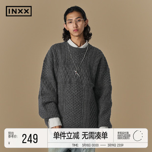 INXX经典圆领宽松麻花毛衣男女同款潮牌简约慵懒感保暖针织衫