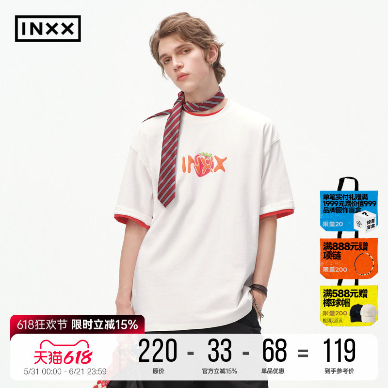 INXX创意水果印花纯棉短袖T恤男2026夏季美式休闲宽松半袖上衣女