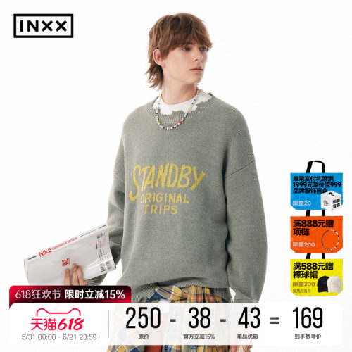 INXX Standby 复古感手写体字母针织衫男不规则破坏圆领毛衣女