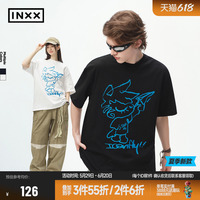 【INXX】趣味手繪短袖上衣男女同款美式潮牌280G重磅T恤五分袖