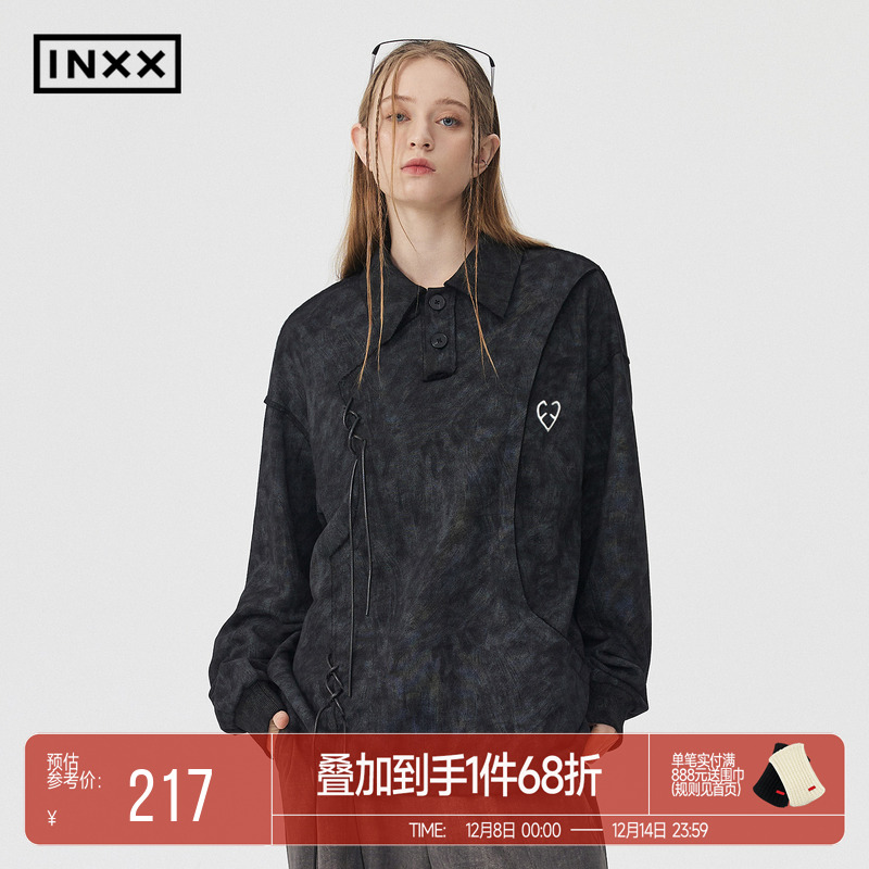 INXXAPYD 时尚机能感翻领polo衫男绑带结构设计套头卫衣上衣
