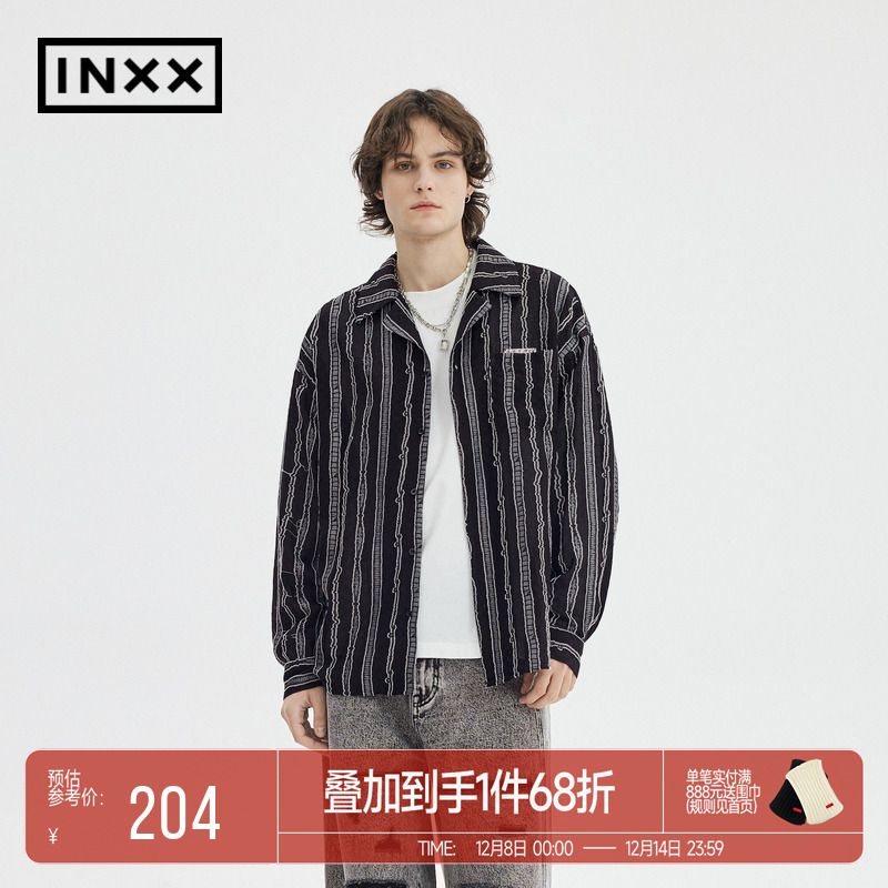 INXX潮流时尚翻领长袖条纹衬衫