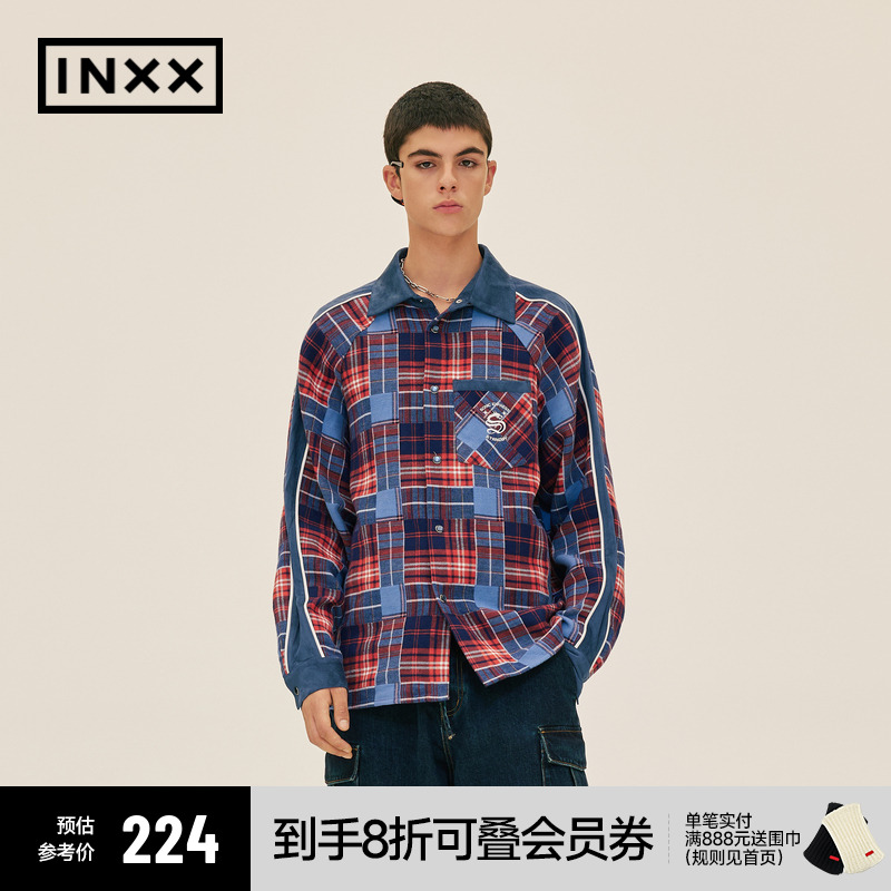 【INXX】Standby 格纹拼接仿麂皮绒长袖衬衫男女款复古廓形外套