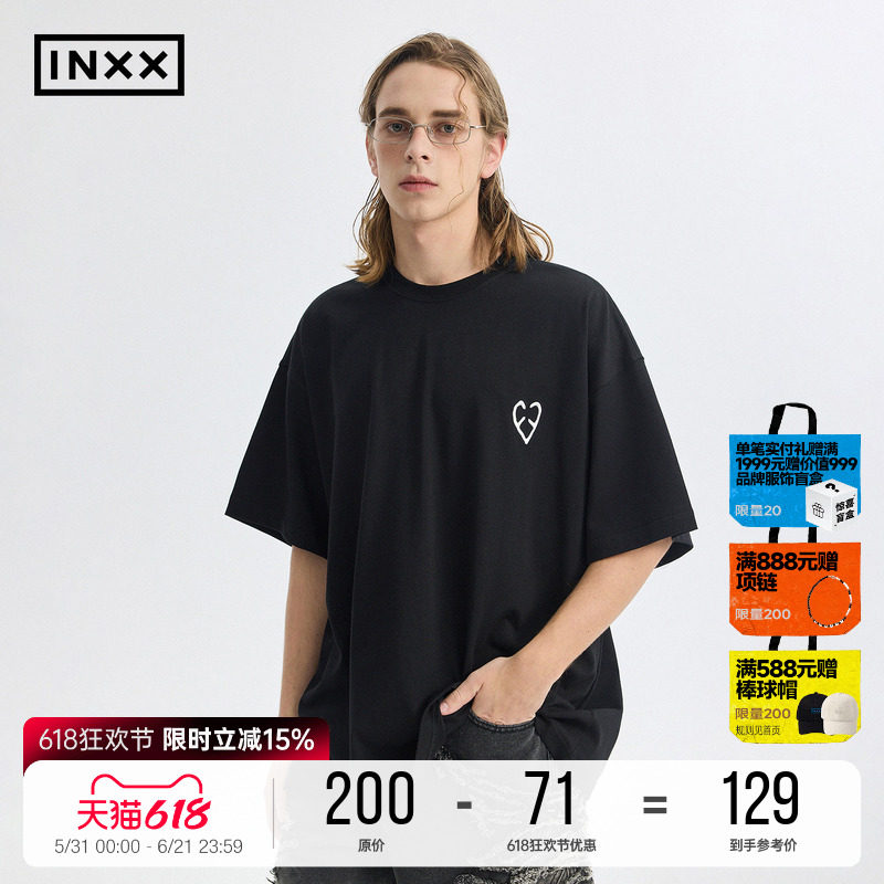 李一桐同款 INXXAPYD潮牌黑白简约2026夏季休闲宽松男士短袖T恤女