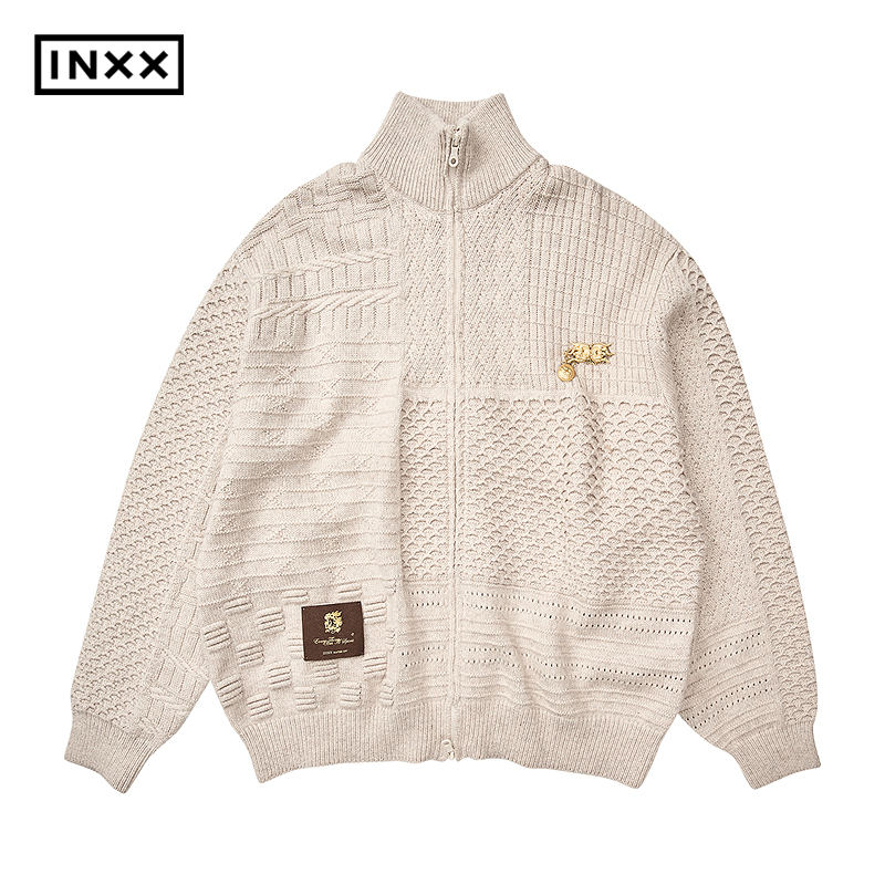 INXX时尚多组织分段提花针织衫男主立领套头上衣女XGF3061374