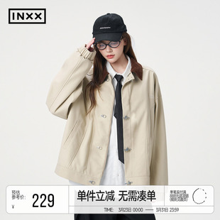 INXX休闲简约单排扣拼接撞色气质翻领夹克男短款 感外套女 工装