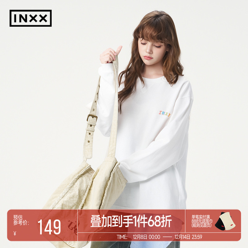 INXX简约基础圆领长袖卫衣男女同款彩色手绘字母印花上衣打底