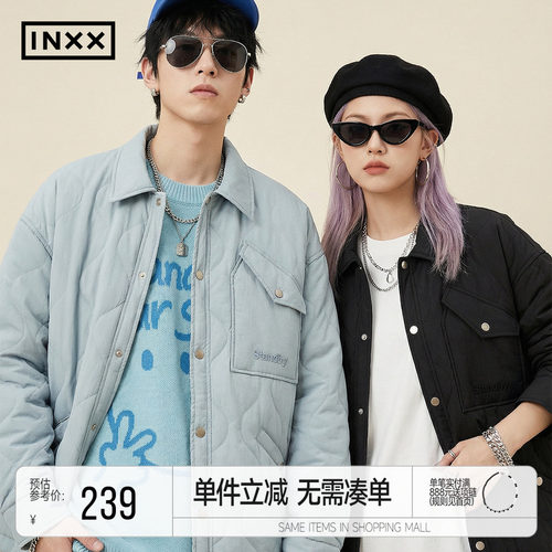 明星同款INXX Standby 工装感衬衫式羽绒服葫芦纹轻便保暖外套
