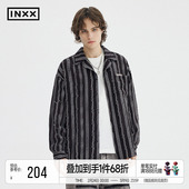 男复古垂感翻领条纹长袖 古巴领衬衫 衬衣 潮流时尚 INXXAPYD