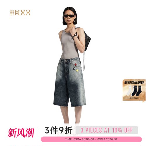 INXX宽松做旧牛仔男女通用短裤