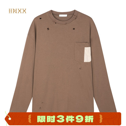 INXX破洞做旧撞色长袖T恤