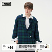 休闲学院风格 纹长袖 衬衫 INXX明星同款 宽松上衣男女同款