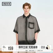 男夏潮牌情侣装 INXX复古街头感喷色短袖 衬衫 撞色翻领衬衣女