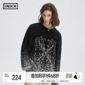 INXXAPYD 渐变感提花图案针织衫 男慵懒仿貂毛圆领套头毛衣
