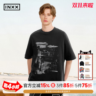INXX美式复古斑驳印花短袖T恤男2026夏季重磅纯棉宽松休闲半袖女