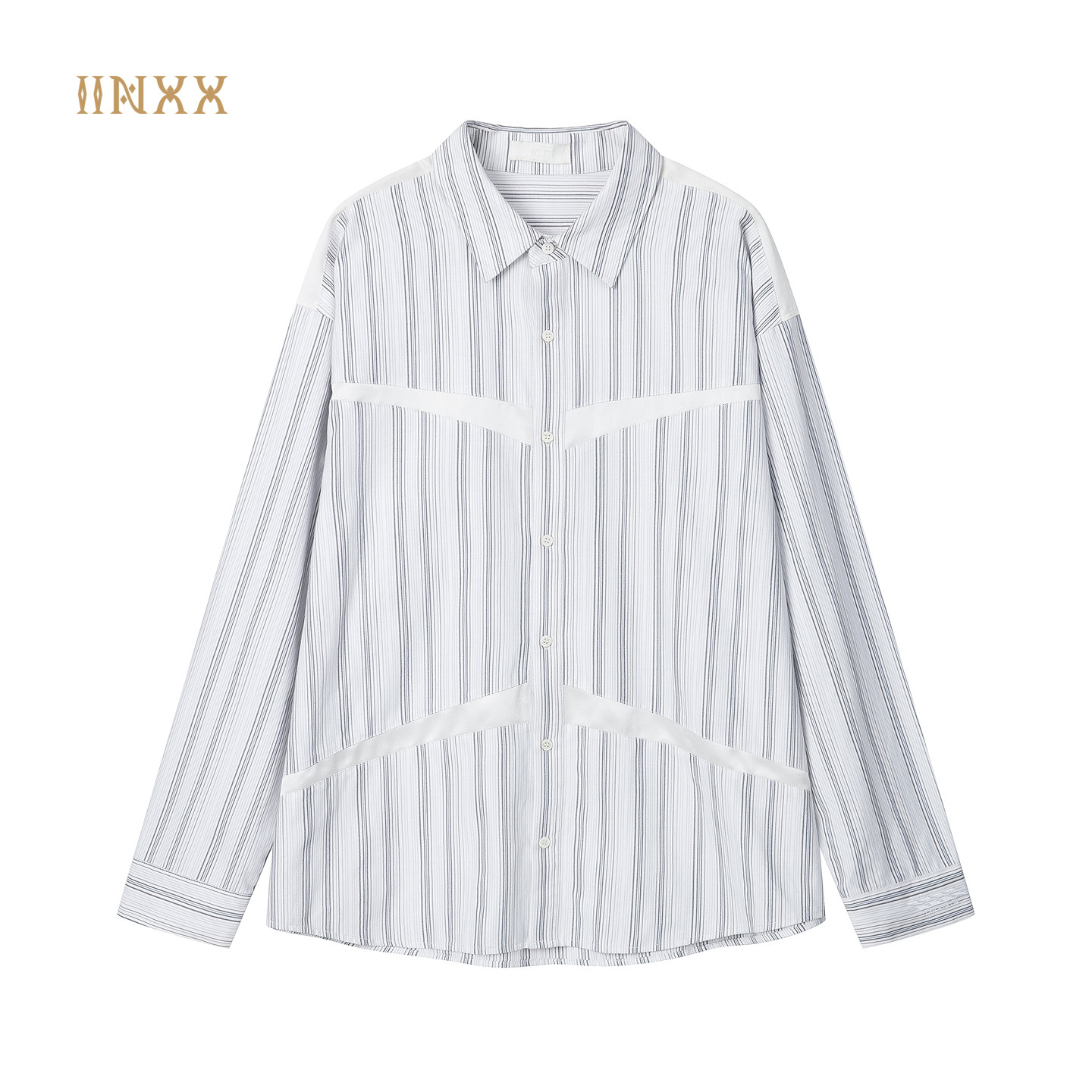 INXX【白标】衬衫新款商场同款宽松个性条纹拼接长袖衬衣男女同款