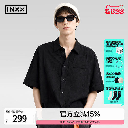 INXX新款设计感黑领巾短袖衬衫