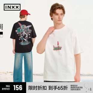 INXX 美式 乐队风格 T恤男女同款 潮流廓形五分袖 主题印花短袖