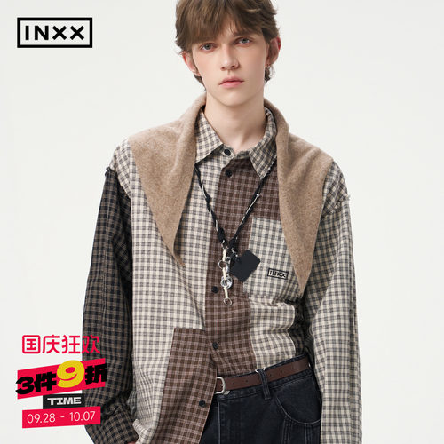 明星同款 INXX美式复古格纹衬衫少年感潮牌上衣休闲情侣衬衣外套 - 封面
