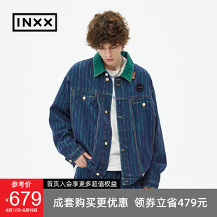 【INXX】Stand by潮牌复古条纹提花牛仔外套男情侣春秋休闲套装