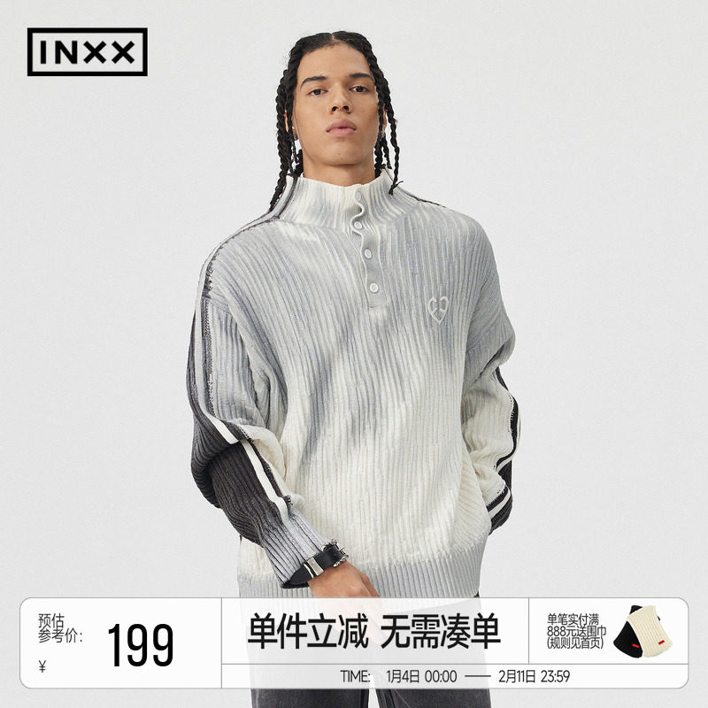 明星同款 INXX APYD 美式小高领套头毛衣针织衫男黑白撞色上衣,男装,针织衫/毛衣,淘宝优惠券,粉丝福利购,淘宝优惠卷
