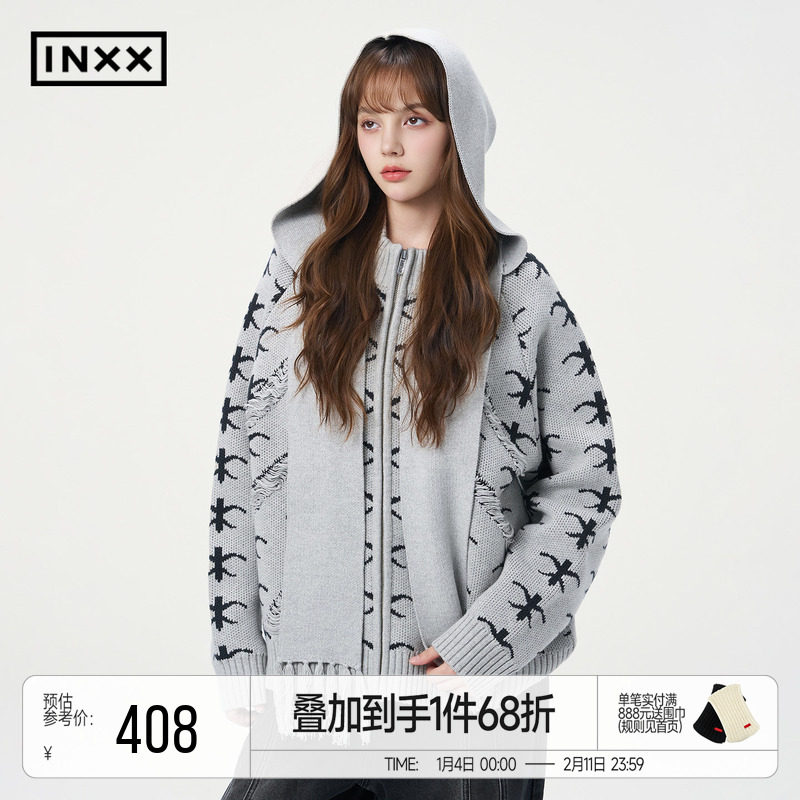INXX复古拉链针织衫开衫男女同款挑纱破洞设计毛衣校园感毛衫,男装,针织衫/毛衣,淘宝优惠券,粉丝福利购,淘宝优惠卷