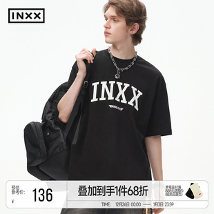 潮基础款 男夏季 logo印花圆领T恤女情侣 230G重磅短袖 INXX美式