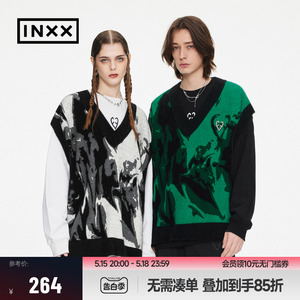 【INXX】ALLPICK 潮牌背心马甲男美式复古毛衣V领提花针织衫情侣