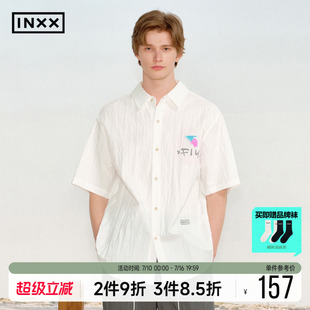 INXX简约休闲男士短袖衬衫2026夏季美式宽松设计感衬衣女外套女