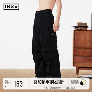 宽松直筒拖地长裤 INXXStandby 男个性 裤 女 设计感褶皱阔腿工装