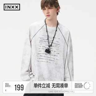 INXX复古仿蜡染长袖 素印花插肩袖 上衣情侣装 T恤男女甲骨文元