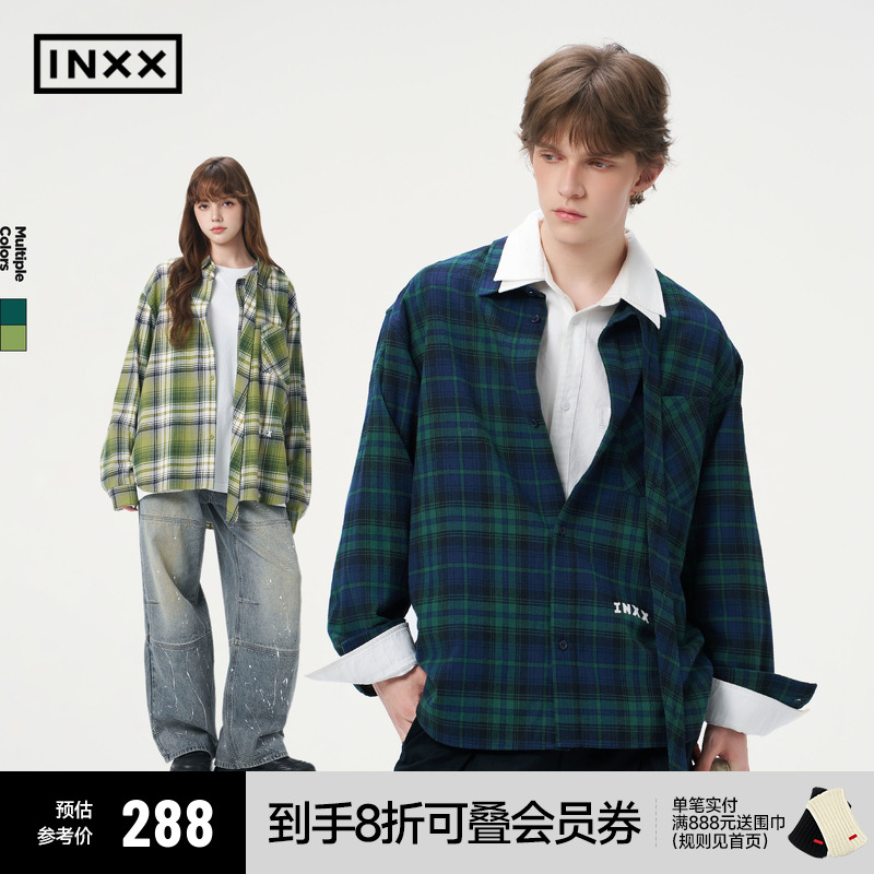 INXX明星同款 休闲学院风格纹长袖衬衫宽松上衣男女同款