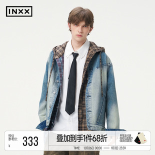 INXX复古做旧街头牛仔外套男时尚 拼接蜡染廓形酷飒夹克女
