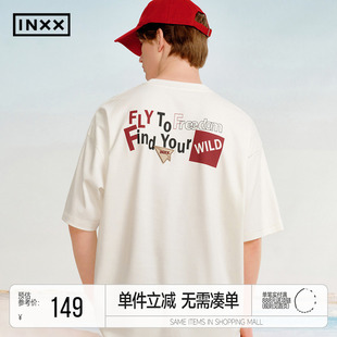 INXX简约休闲圆领短袖T恤男潮牌宽松字母主题涂鸦街头风半袖