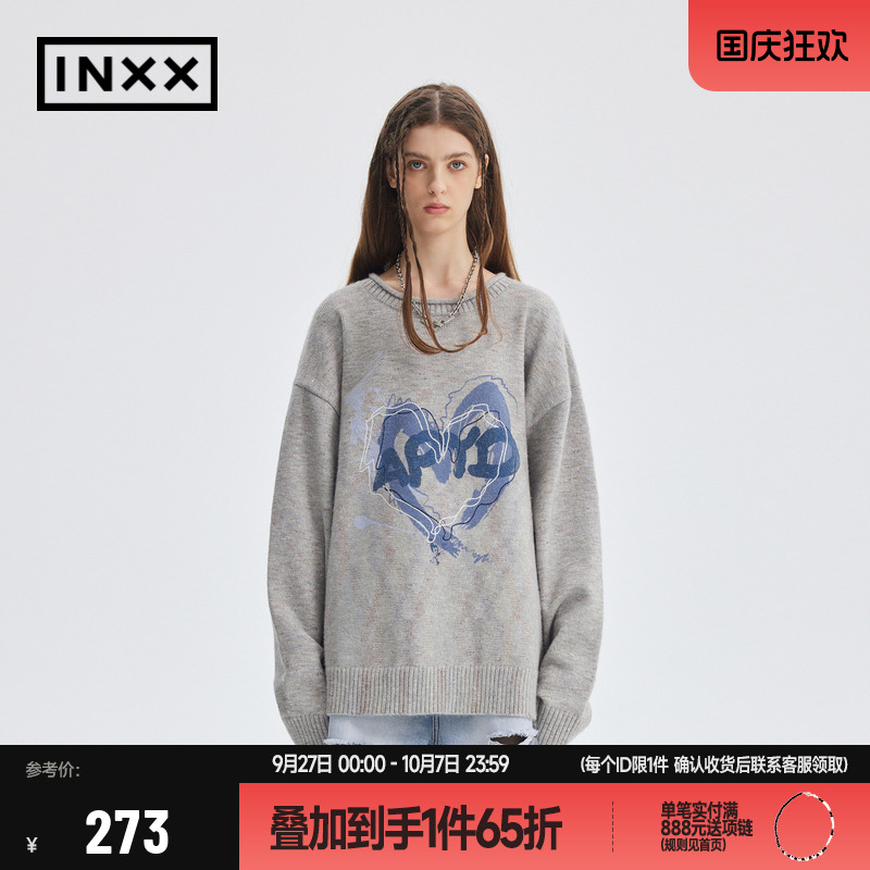 【INXX】APYD 简约基础款圆领毛衣男爱心logo休闲套头针织衫女