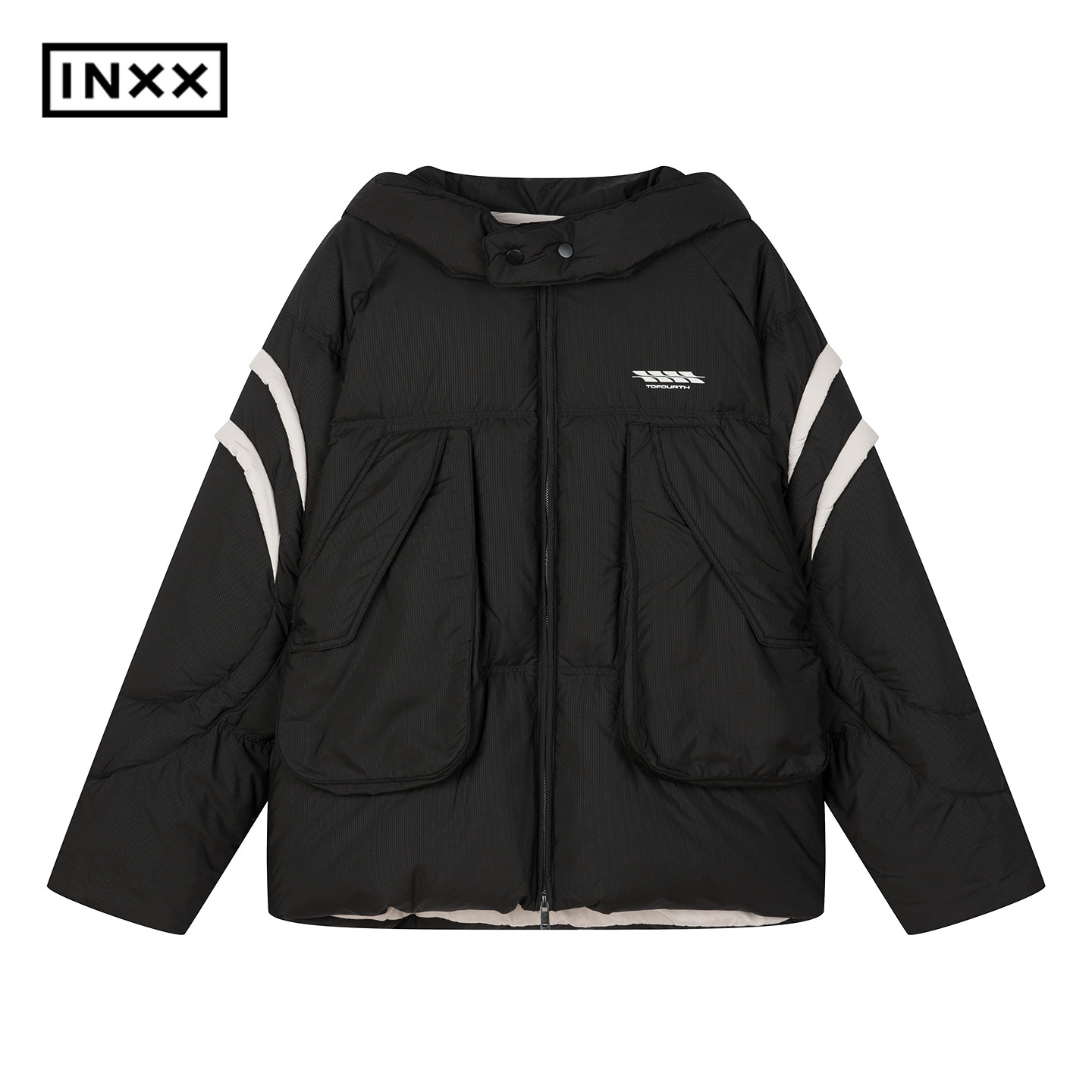 INXX潮牌肩部撞色拼接短羽绒服男字母印花外套女XWF4151345