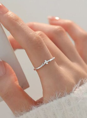 925银花朵戒指小众设计食指戒高级感素圈指环女开口戒