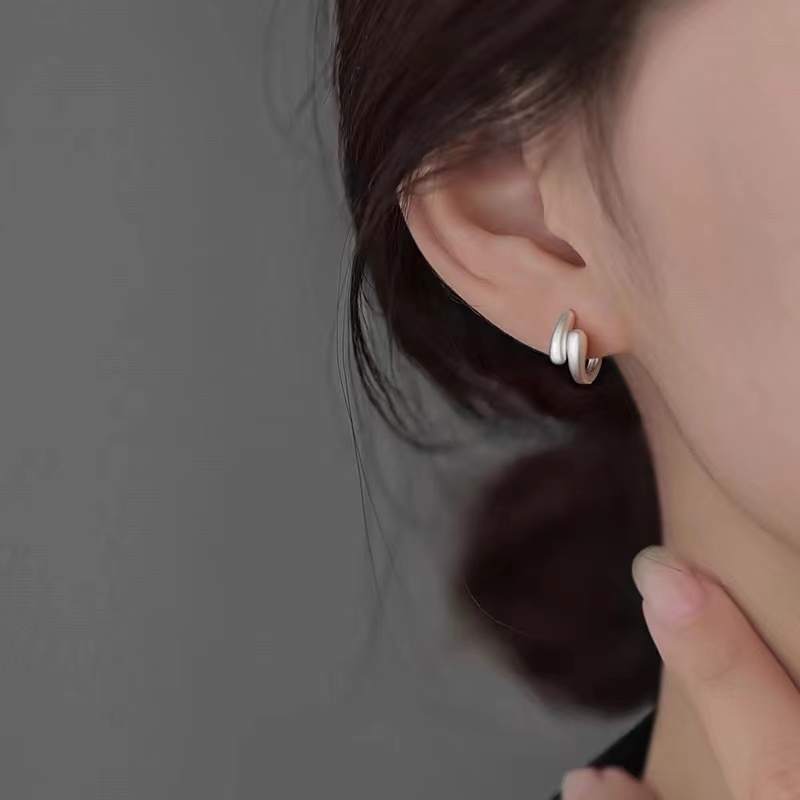 925银磨砂耳圈女小众耳钉2024年新款爆款耳环轻奢耳饰