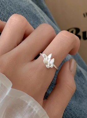 925纯银蝴蝶戒指小众设计食指戒女轻奢高级感素圈开口戒