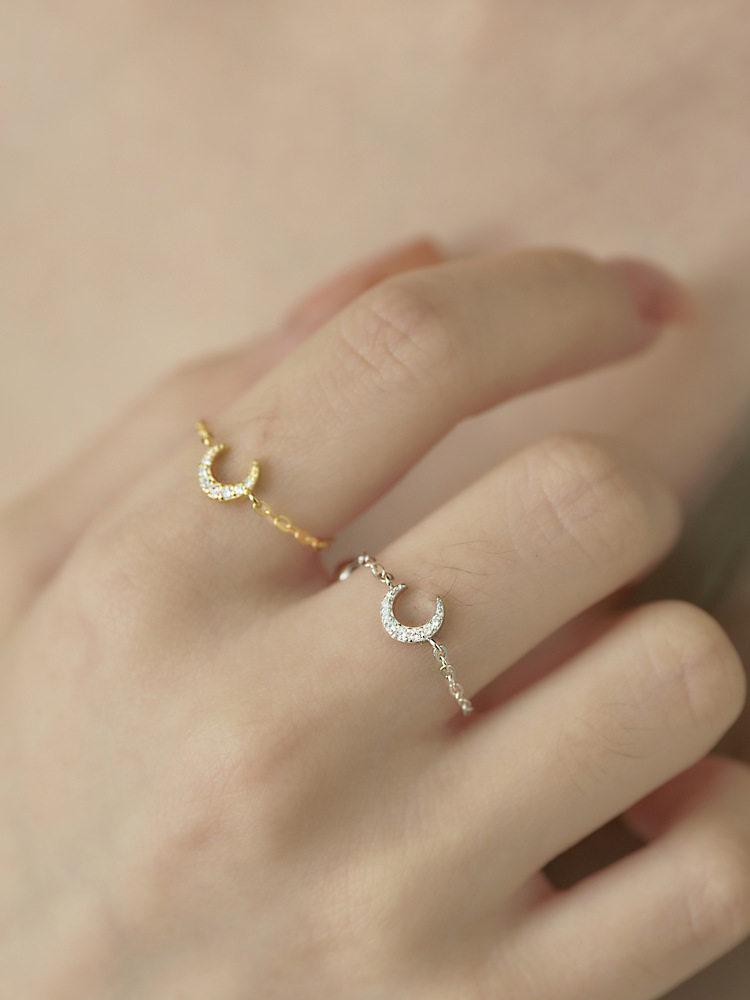 可调节月亮纯银配饰戒指
