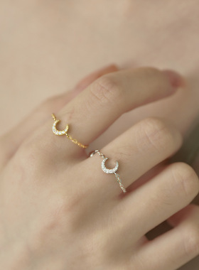 可调节月亮纯银配饰戒指