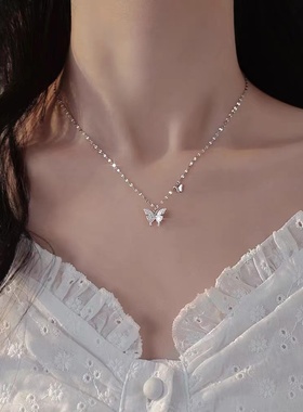 925银蝴蝶项链2023新款爆款轻奢高级颈链小众女锁骨链