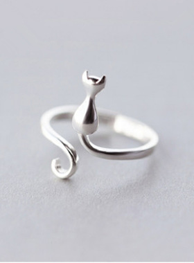 925银猫咪森系甜美风开口戒指