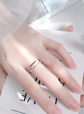 韩版几何镶钻多边形饰品银戒指