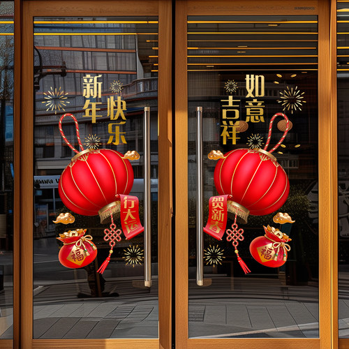 新年春节装饰橱窗玻璃门静电贴纸