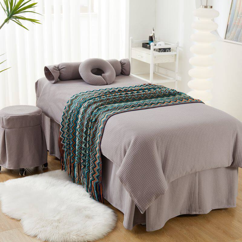 若比邻美容床罩四件套按摩床套美容院纯色简约美容床套可做logo