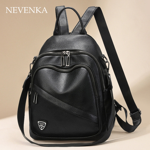 休闲旅行双肩包2023新款女牛津布女士通勤黑色防水时尚轻便小背包