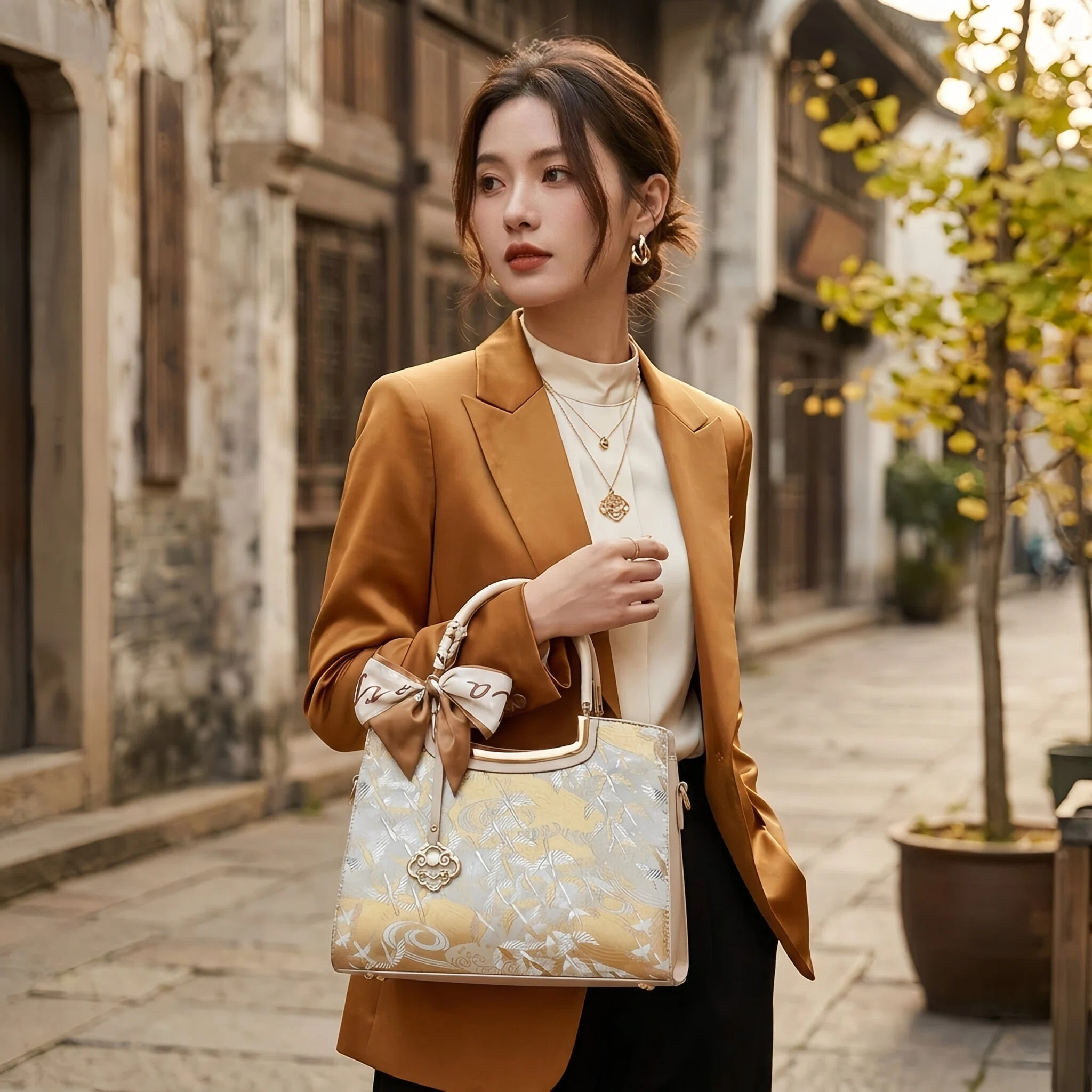新中式宋锦轻奢手提斜挎女包